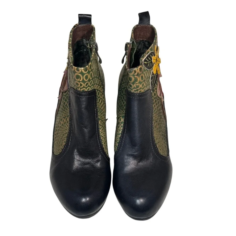 L'Artiste by Spring Step Dramatic Floral Ankle Boots Mixed‎ Leather EU 37 US 7